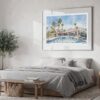 04 - Large Palm Springs Watercolor - Horizontal Art Print in Bedroom with Silver Metal Frame.jpg