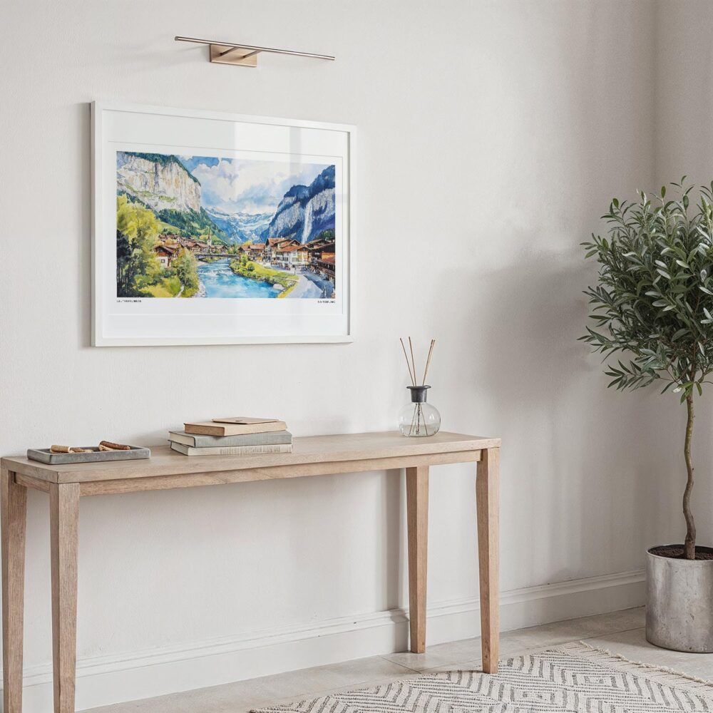 04 - Lauterbrunnen Watercolor - Horizontal Art Print in Hallway with White Frame.jpg 04 - Lauterbrunnen Watercolor - Horizontal Art Print in Hallway with White Frame.jpg