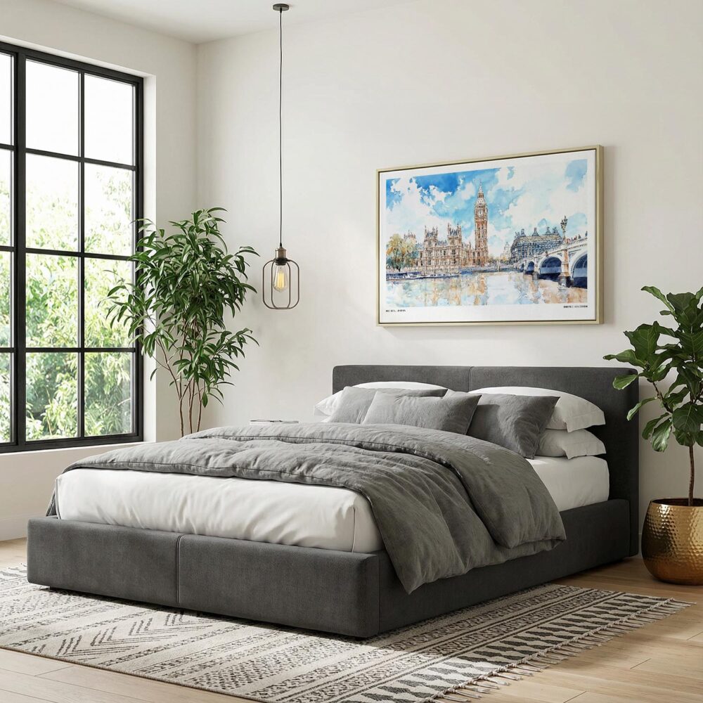 04 - London Big Ben Watercolor - Horizontal Canvas Print with Natural Floater Frame Above Bed.jpg 04 - London Big Ben Watercolor - Horizontal Canvas Print with Natural Floater Frame Above Bed.jpg