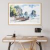 04 - Phuket Thailand Watercolor - Horizontal Art Print in Natural Wood Frame above work desk.jpg