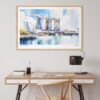 04 - Singapore Marina Bays Sands Watercolor - Horizontal Art Print in Natural Wood Frame above work desk.jpg