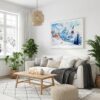 04 - Skiing in Swiss Alps Watercolor - Horizontal Canvas Print with White Floater Frame in modern Scandi Living Room.jpg