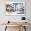 04 - Winter in Hokkaido Watercolor - Horizontal Art Print in Natural Wood Frame above work desk.jpg