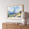 04 - Zermatt Watercolor - Horizontal Art Print in Natural Wood Frame Above Console.jpg