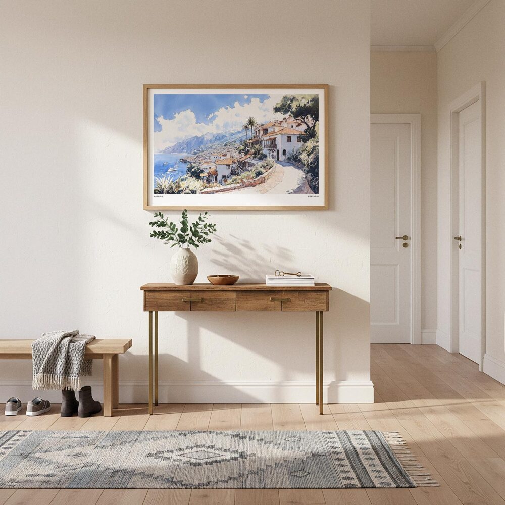 05 - A Framed Madeira Portugal Watercolor - Horizontal Art Print hanging in Hallway.jpg 05 - A Framed Madeira Portugal Watercolor - Horizontal Art Print hanging in Hallway.jpg