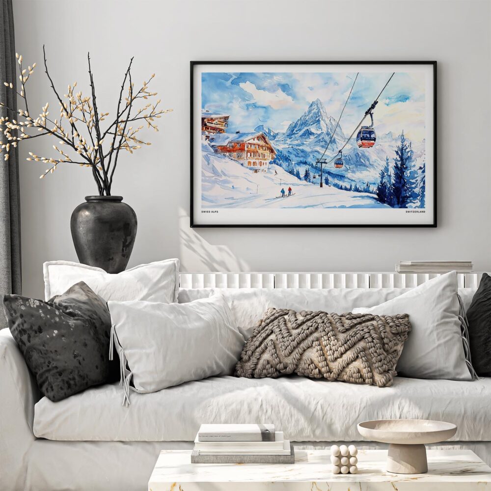05 - Black Framed Skiing in Swiss Alps Watercolor - Horizontal Art Print in Scandi Living Room Above Couch.jpg 05 - Black Framed Skiing in Swiss Alps Watercolor - Horizontal Art Print in Scandi Living Room Above Couch.jpg