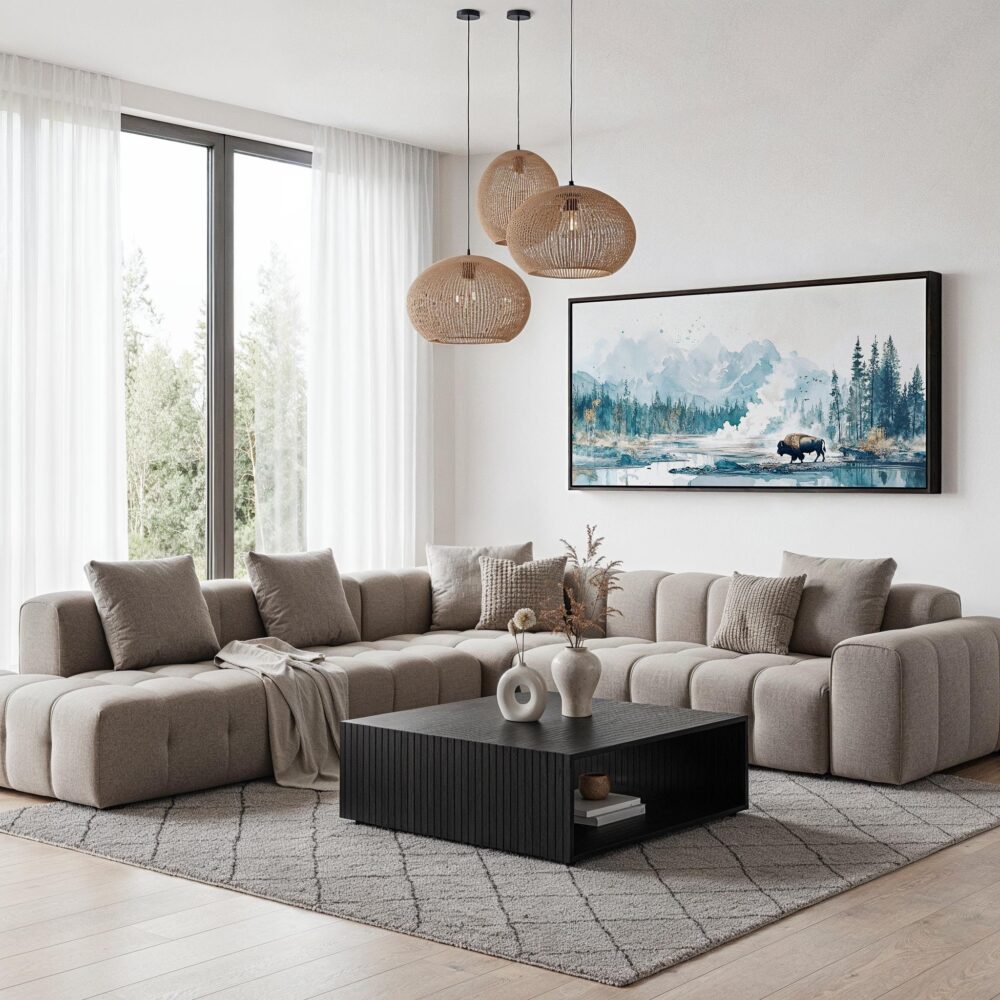 05 - Cold Yellowstone Bison Watercolor - Panorama Canvas Print with Black Floater Frame - Modern Living Room.jpg 05 - Cold Yellowstone Bison Watercolor - Panorama Canvas Print with Black Floater Frame - Modern Living Room.jpg