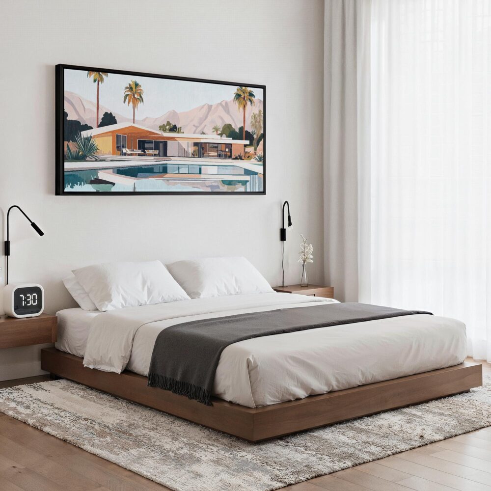 05 - Framed Abstract Midcentury Palm Springs Artwork - Panorama Canvas Print - Bedroom.jpg 05 - Framed Abstract Midcentury Palm Springs Artwork - Panorama Canvas Print - Bedroom.jpg