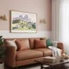 05 - Framed Dolomites Watercolor - Horizontal Art Print hanging in Boho Living Room.jpg