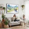 05 - Framed Ha Giang Loop Watercolor - Horizontal Canvas Print - Boho Living Room with Woman reading.jpg
