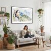 05 - Framed Hmong Woman in Sapa Vietnam Watercolor - Horizontal Canvas Print - Boho Living Room with Woman reading.jpg
