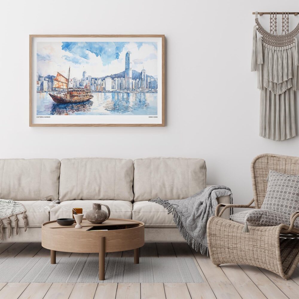 05 - Framed Hong Kong Watercolor - Horizontal Art Print - Boho Living Room.jpg 05 - Framed Hong Kong Watercolor - Horizontal Art Print - Boho Living Room.jpg