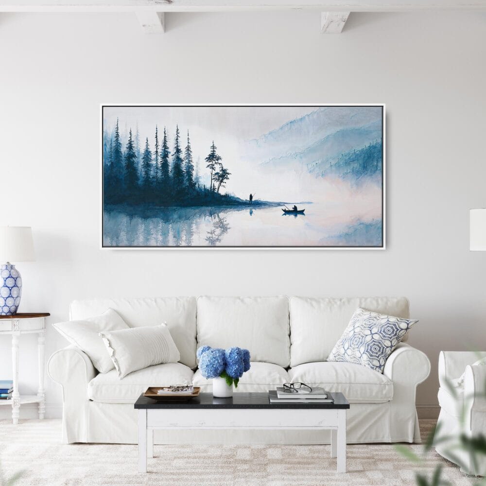 05 - Framed Morning Fishing Watercolor - Panorama Canvas Print - Coastal Living Room.jpg 05 - Framed Morning Fishing Watercolor - Panorama Canvas Print - Coastal Living Room.jpg