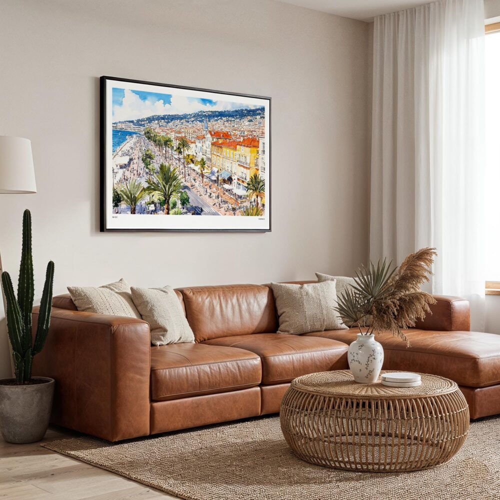05 - Framed Nice France Watercolor - Horizontal Canvas Print - Boho Living Room.jpg 05 - Framed Nice France Watercolor - Horizontal Canvas Print - Boho Living Room.jpg