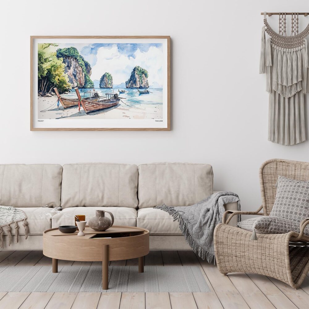 05 - Framed Phuket Thailand Watercolor - Horizontal Art Print - Boho Living Room.jpg 05 - Framed Phuket Thailand Watercolor - Horizontal Art Print - Boho Living Room.jpg