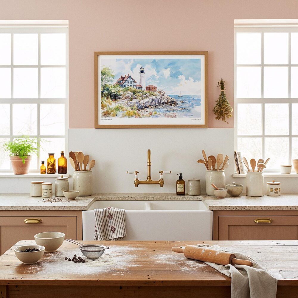 05 - Framed Portland Maine Lighthouse Watercolor - Horizontal Art Print in Farmhouse style Kitchen.jpg 05 - Framed Portland Maine Lighthouse Watercolor - Horizontal Art Print in Farmhouse style Kitchen.jpg