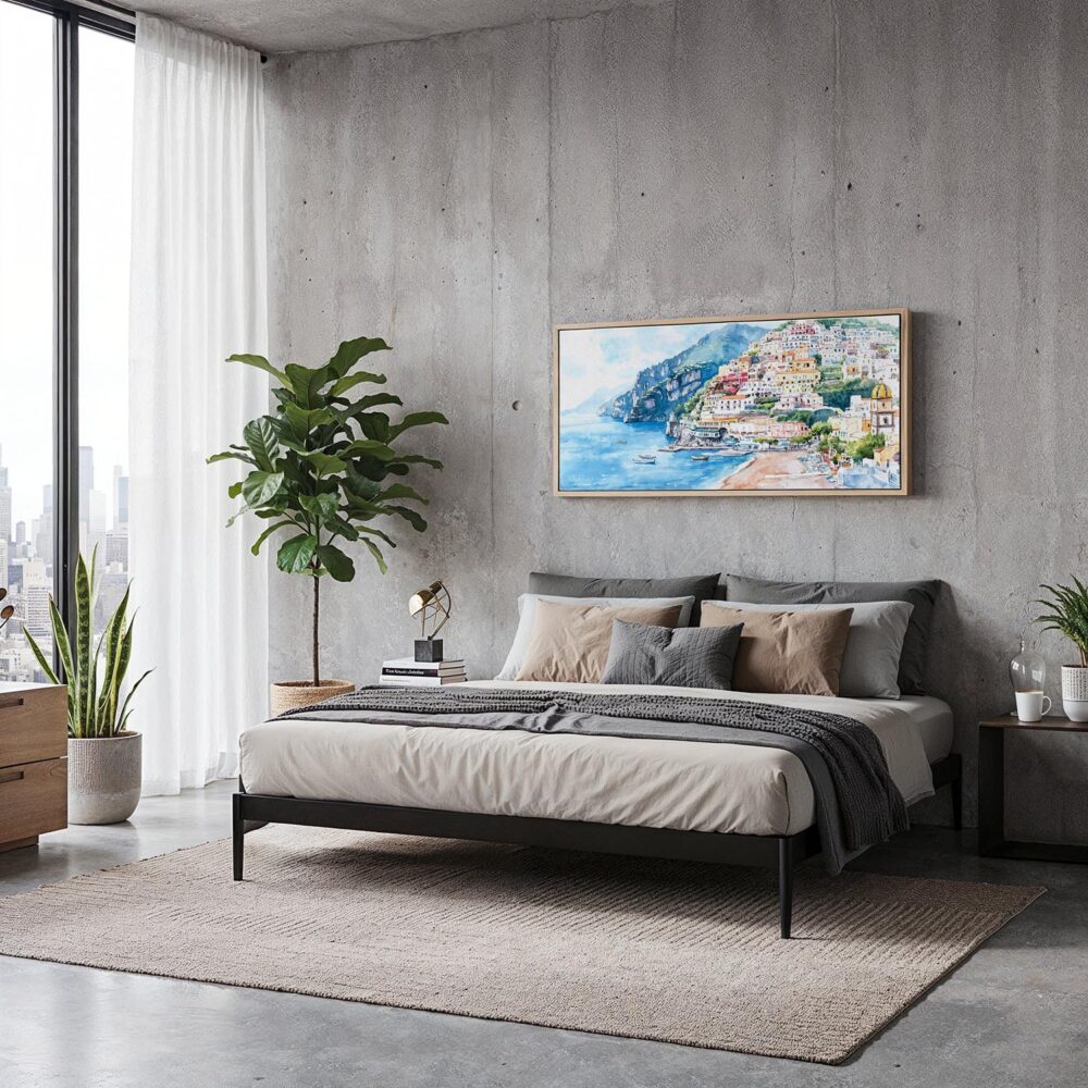 05 - Framed Positana Amalfi Coast Watercolor - Panorama Canvas Print - Modern Living Room.jpg 05 - Framed Positana Amalfi Coast Watercolor - Panorama Canvas Print - Modern Living Room.jpg