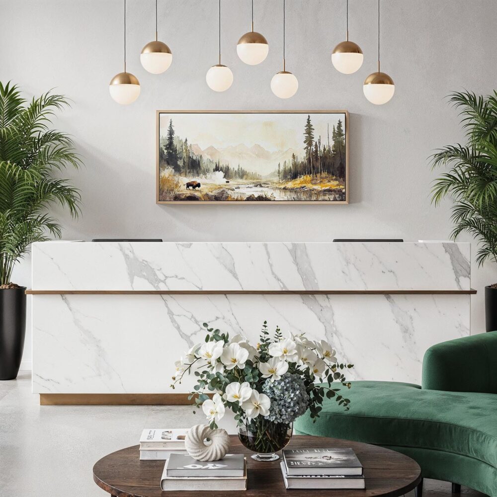 05 - Framed Warm Yellowstone with Bison Watercolor - Panorama Canvas Print - Hotel Lobby.jpg 05 - Framed Warm Yellowstone with Bison Watercolor - Panorama Canvas Print - Hotel Lobby.jpg