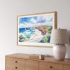 05 - Great Ocean Road Australia Watercolor - Horizontal Art Print in Natural Wood Frame Above Console.jpg