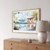 05 - Hakone Japan Watercolor - Horizontal Art Print in Natural Wood Frame Above Console.jpg