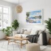 05 - Lake Windermere Watercolor - Horizontal Canvas Print with White Floater Frame in modern Scandi Living Room.jpg
