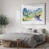 05 - Large Ha Giang Loop Watercolor - Horizontal Art Print in Bedroom with Silver Metal Frame.jpg