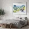 05 - Large Ha Giang Loop Watercolor - Horizontal Art Print in Bedroom with Silver Metal Frame.jpg
