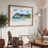 05 - Large Haiwaii Na Pali Coast Watercolor - Horizontal Art Print in Boho Living Room with vintage Wood frame.jpg