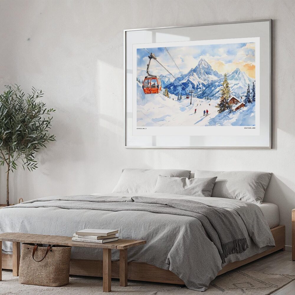 05 - Large Skiing in Grindelwald Watercolor - Horizontal Art Print in Bedroom with Silver Metal Frame.jpg 05 - Large Skiing in Grindelwald Watercolor - Horizontal Art Print in Bedroom with Silver Metal Frame.jpg