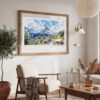 05 - Large Zermatt Watercolor - Horizontal Art Print in Boho Living Room with vintage Wood frame.jpg