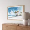 05 - Los Angeles Beach Watercolor - Horizontal Art Print in Natural Wood Frame Above Console.jpg