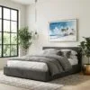 05 - Los Angeles Beach Watercolor - Horizontal Canvas Print with Natural Floater Frame Above Bed.jpg