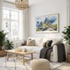 05 - Machu Picchu Watercolor - Horizontal Canvas Print with Natural Floater Frame in modern Scandi Living Room.jpg