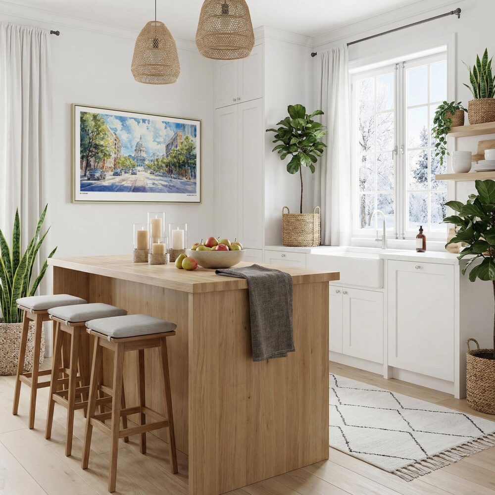 05 - Madison Watercolor - Horizontal Canvas Print with Natural Floater Frame in Kitchen.jpg 05 - Madison Watercolor - Horizontal Canvas Print with Natural Floater Frame in Kitchen.jpg