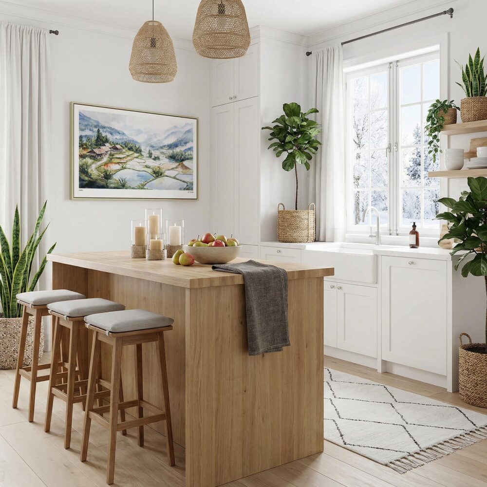 05 - Misty Sapa Watercolor - Horizontal Canvas Print with Natural Floater Frame in Kitchen.jpg 05 - Misty Sapa Watercolor - Horizontal Canvas Print with Natural Floater Frame in Kitchen.jpg