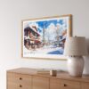 05 - Winter in Hokkaido Watercolor - Horizontal Art Print in Natural Wood Frame Above Console.jpg