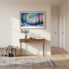 06 - A Framed Fairbanks Alaska Northern Lights Watercolor - Horizontal Art Print hanging in Hallway.jpg