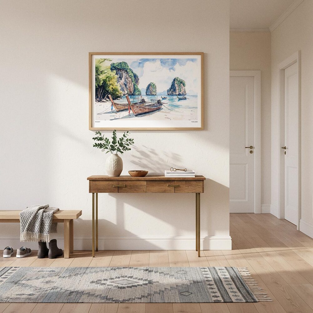 06 - A Framed Phuket Thailand Watercolor - Horizontal Art Print hanging in Hallway.jpg 06 - A Framed Phuket Thailand Watercolor - Horizontal Art Print hanging in Hallway.jpg