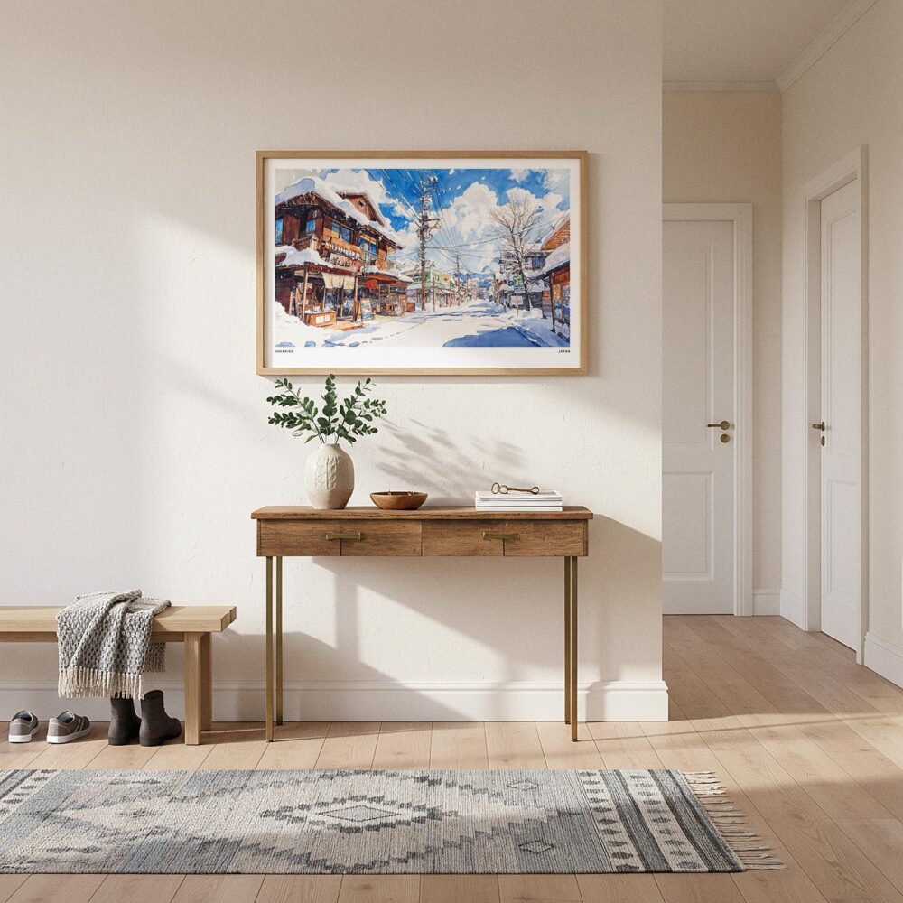 06 - A Framed Winter in Hokkaido Watercolor - Horizontal Art Print hanging in Hallway.jpg 06 - A Framed Winter in Hokkaido Watercolor - Horizontal Art Print hanging in Hallway.jpg