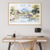 06 - Chiang Mai Thailand Watercolor - Horizontal Art Print in Natural Wood Frame above work desk.jpg