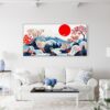 06 - Framed Abstract Japanese Landscape with Mount Fuji Art - Panorama Canvas Print - Coastal Living Room.jpg