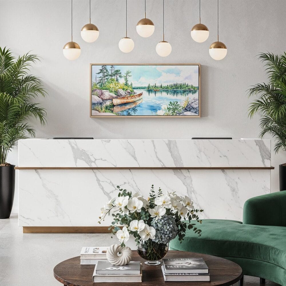 06 - Framed Boundary Waters Watercolor - Panorama Canvas Print - Hotel Lobby.jpg 06 - Framed Boundary Waters Watercolor - Panorama Canvas Print - Hotel Lobby.jpg