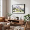 06 - Framed Dolomites Watercolor - Horizontal Art Print in Boho Living Room.jpg