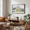 06 - Framed Dolomites Watercolor - Horizontal Art Print in Boho Living Room.jpg