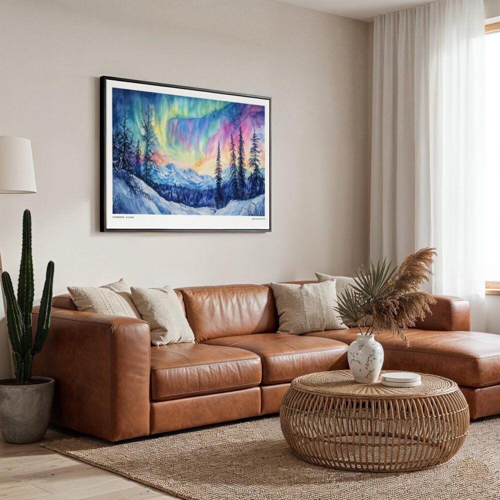 06 - Framed Fairbanks Alaska Northern Lights Watercolor - Horizontal Canvas Print - Boho Living Room.jpg 06 - Framed Fairbanks Alaska Northern Lights Watercolor - Horizontal Canvas Print - Boho Living Room.jpg