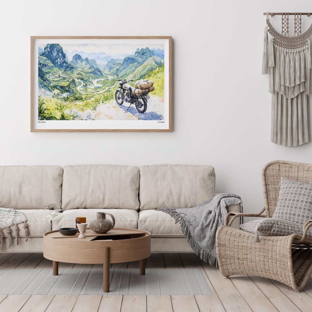 06 - Framed Ha Giang Loop Watercolor - Horizontal Art Print - Boho Living Room.jpg 06 - Framed Ha Giang Loop Watercolor - Horizontal Art Print - Boho Living Room.jpg