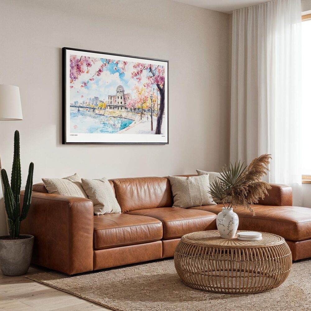 06 - Framed Hiroshima Japan Watercolor - Horizontal Canvas Print - Boho Living Room.jpg 06 - Framed Hiroshima Japan Watercolor - Horizontal Canvas Print - Boho Living Room.jpg