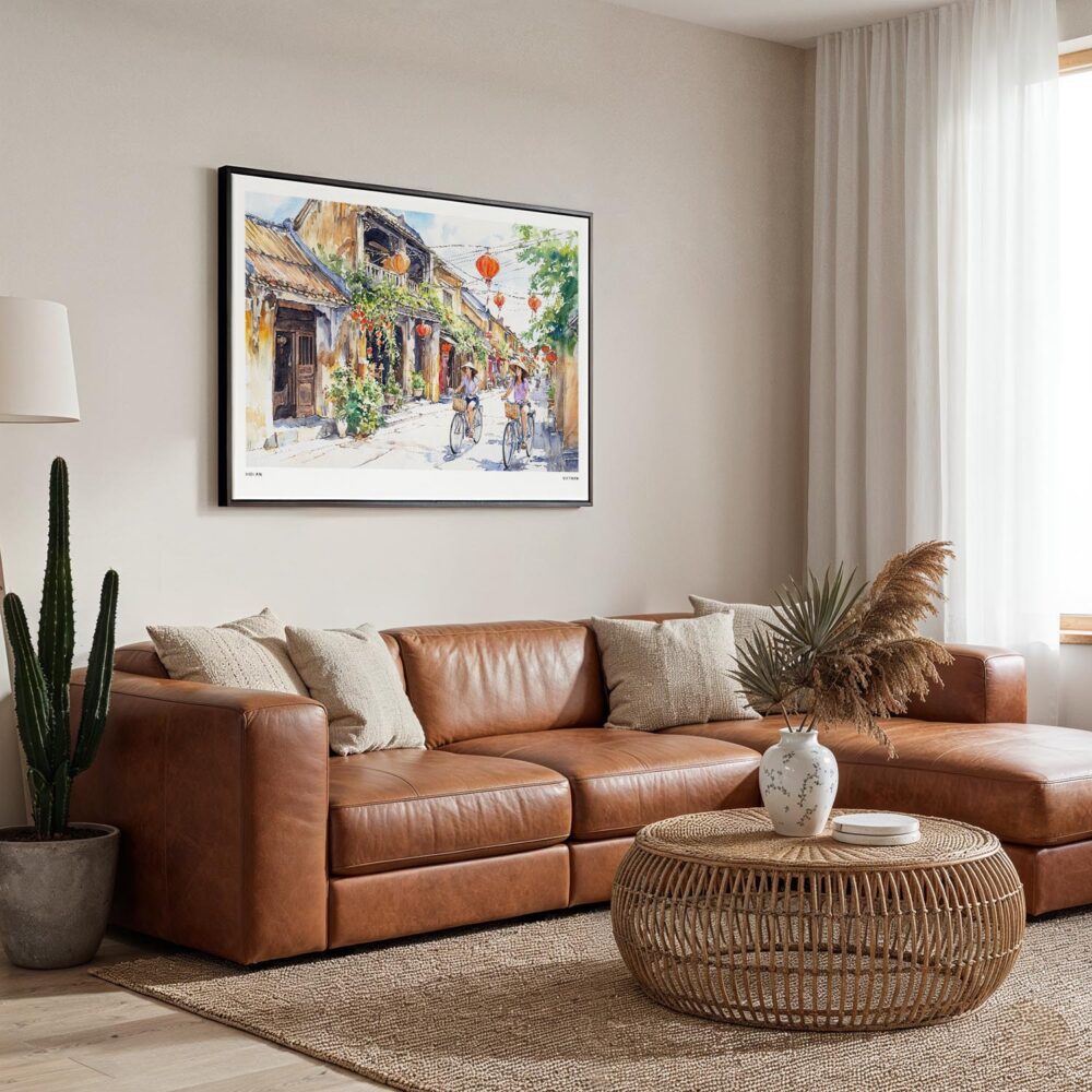 06 - Framed Hoi An Vietnam Watercolor - Horizontal Canvas Print - Boho Living Room.jpg 06 - Framed Hoi An Vietnam Watercolor - Horizontal Canvas Print - Boho Living Room.jpg