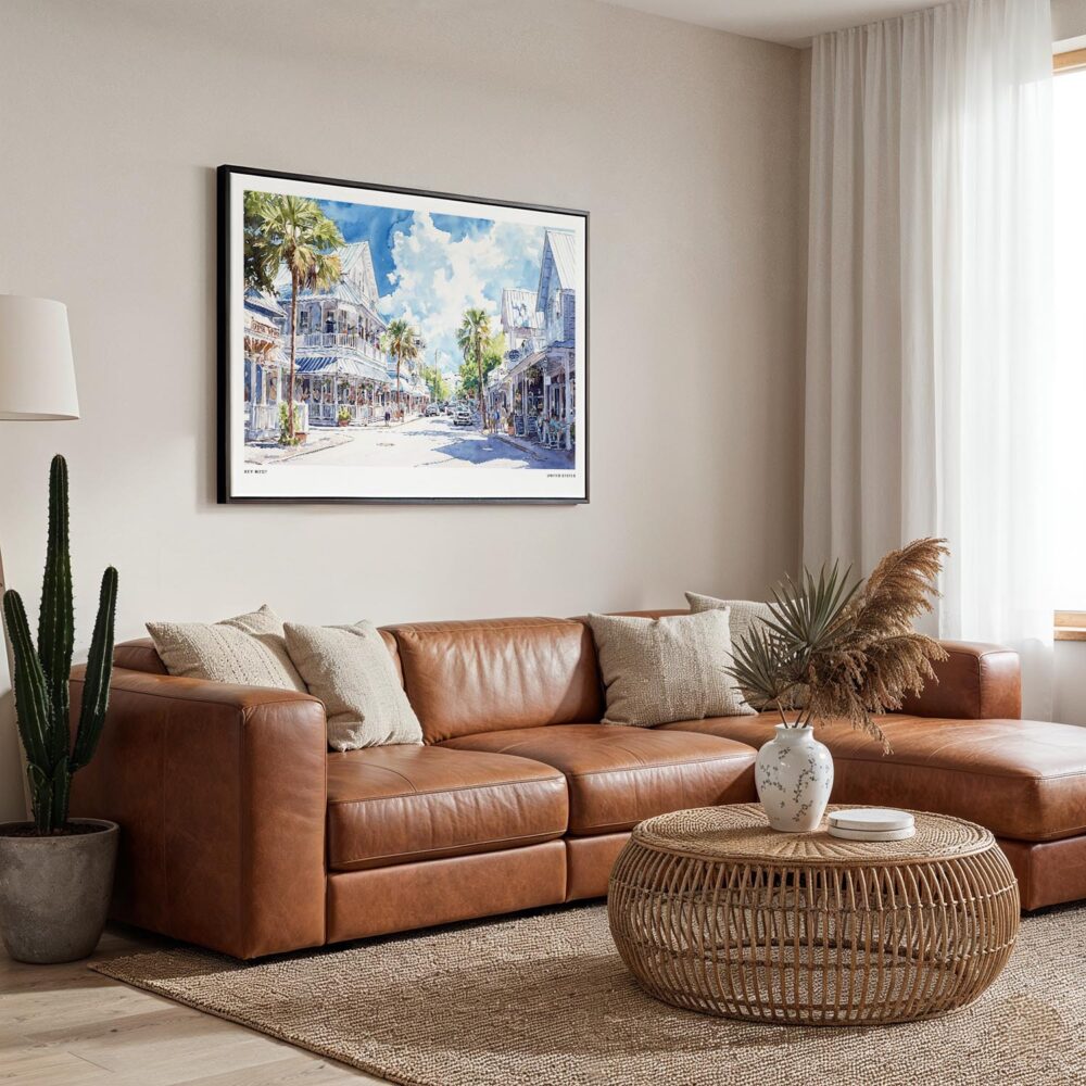 06 - Framed Key West Florida Duval Street Watercolor - Horizontal Canvas Print - Boho Living Room.jpg 06 - Framed Key West Florida Duval Street Watercolor - Horizontal Canvas Print - Boho Living Room.jpg