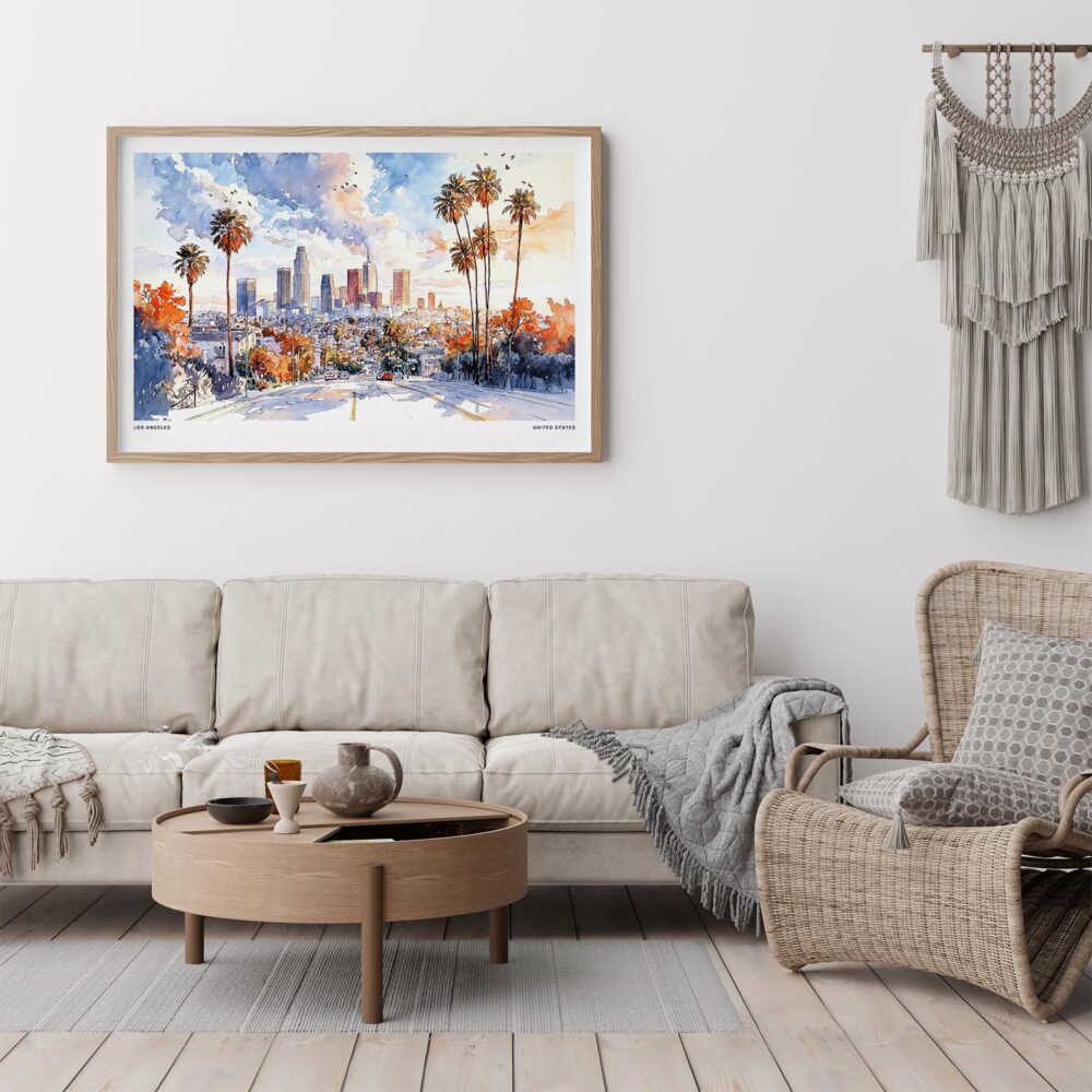 06 - Framed Los Angeles Skyline Watercolor - Horizontal Art Print - Boho Living Room.jpg 06 - Framed Los Angeles Skyline Watercolor - Horizontal Art Print - Boho Living Room.jpg